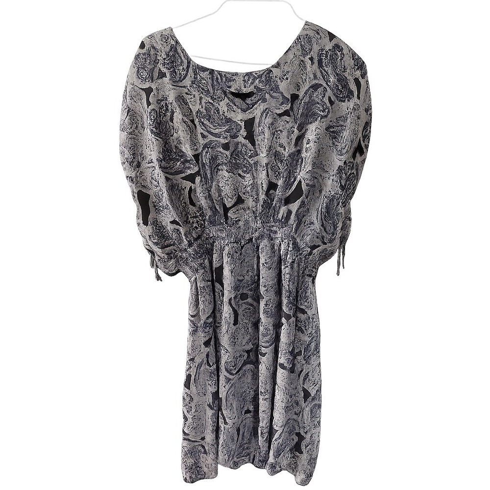 Daisy Fuentes Womens Paisley Smocked Waist Dolman Sleeve Dress Grey Purple L